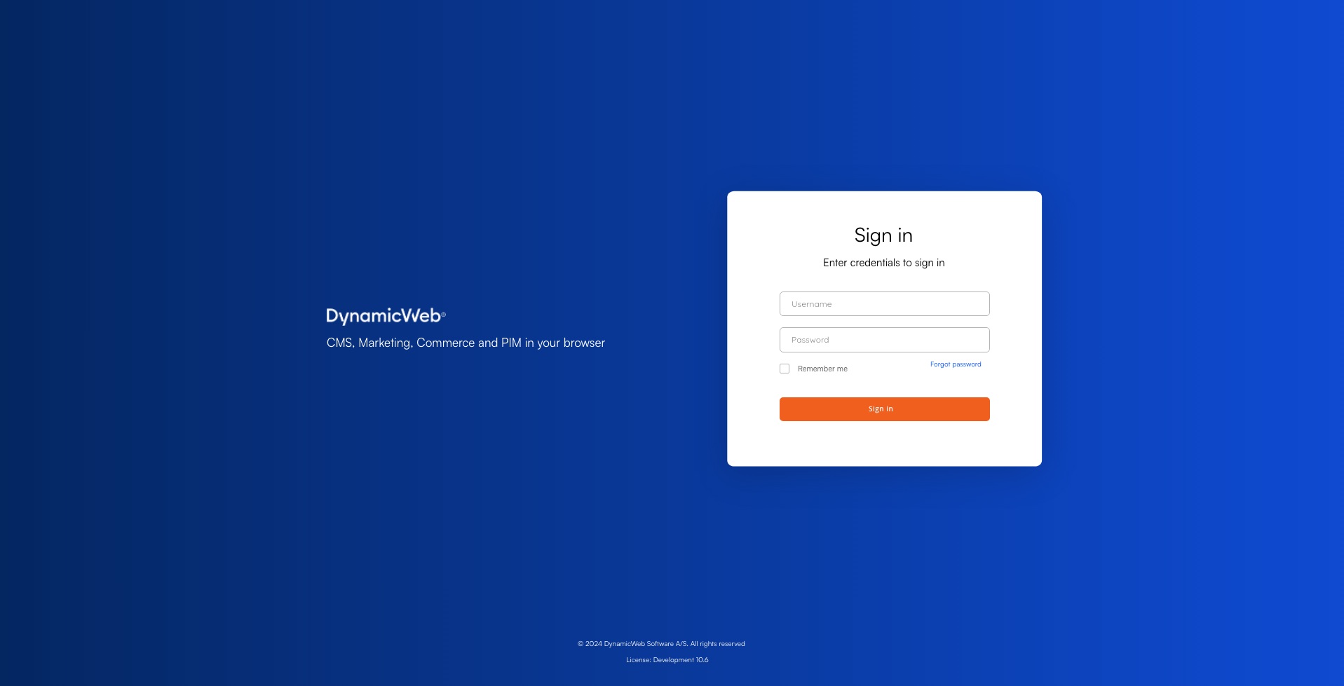 DynamicWeb sign-in screen design