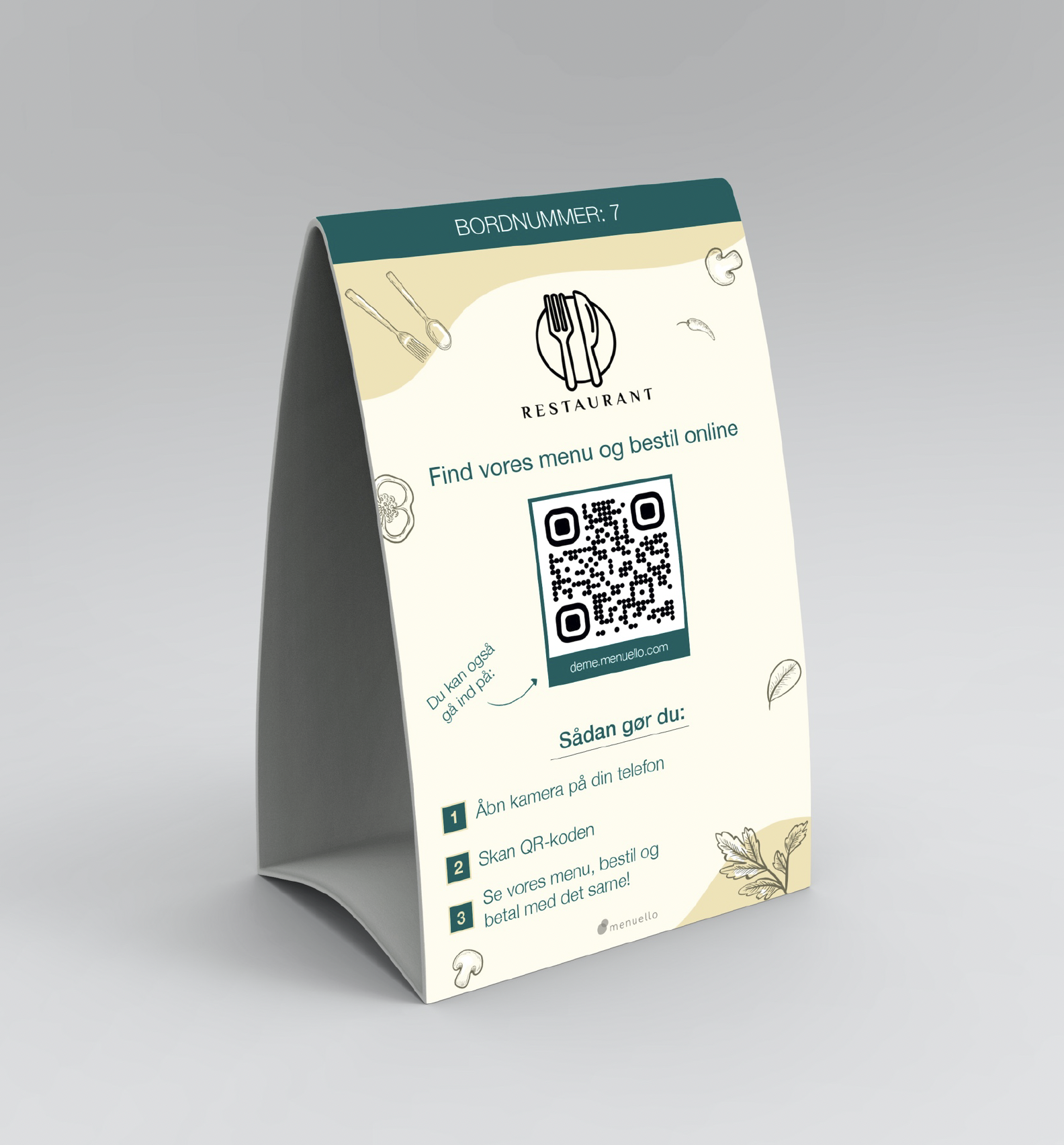 Menuello table tent with QR code